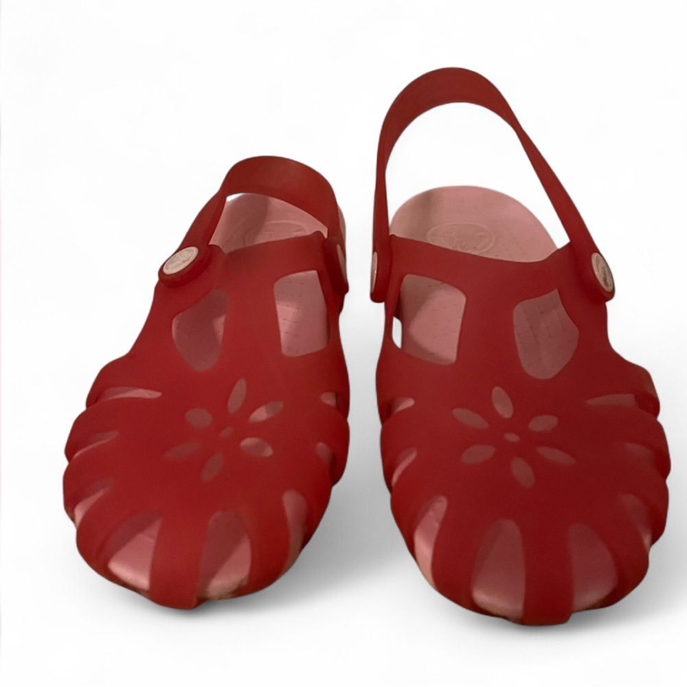 CROCs Big Kids Sz 2 Isabella Jelly Sandals Pink & Red Summer Y2K Waterproof